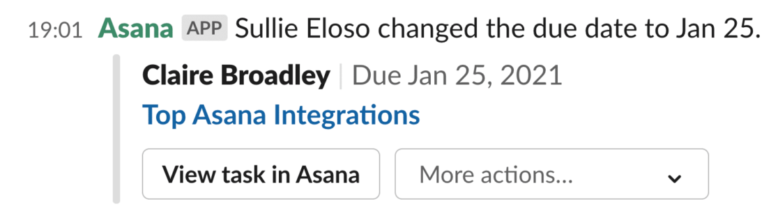 Asana 中的 Slack 集成