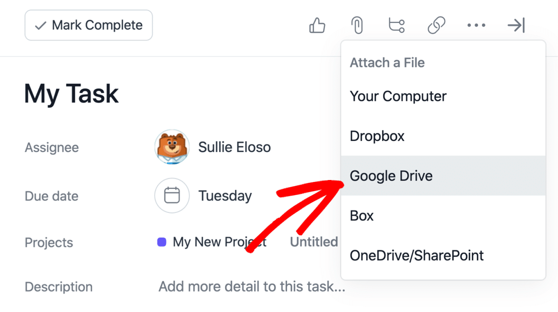 在 Asana 中附加 Google Drive