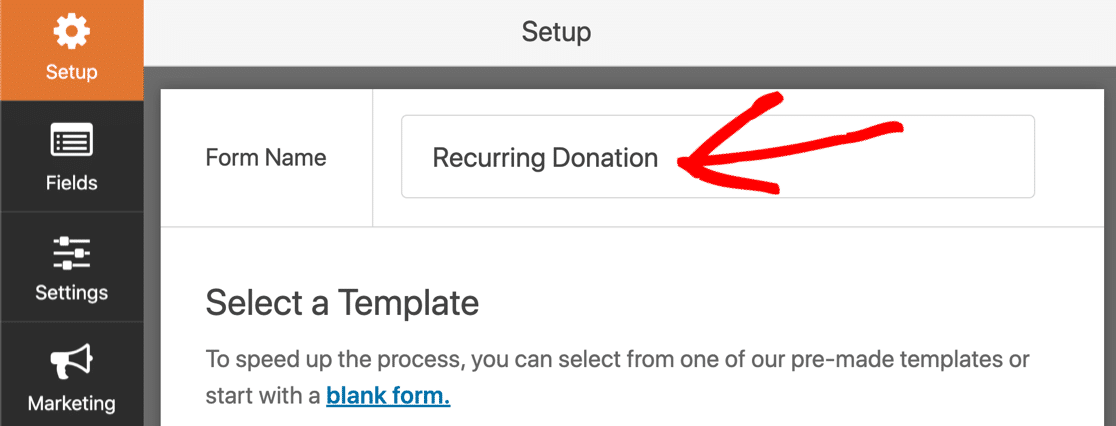 Name des WordPress-Formulars für wiederkehrende Zahlungen