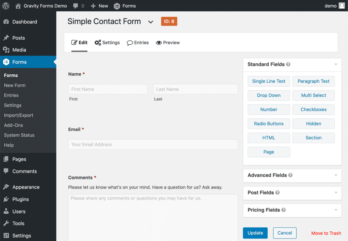 Interface Gravity Forms vs Contact Form 7