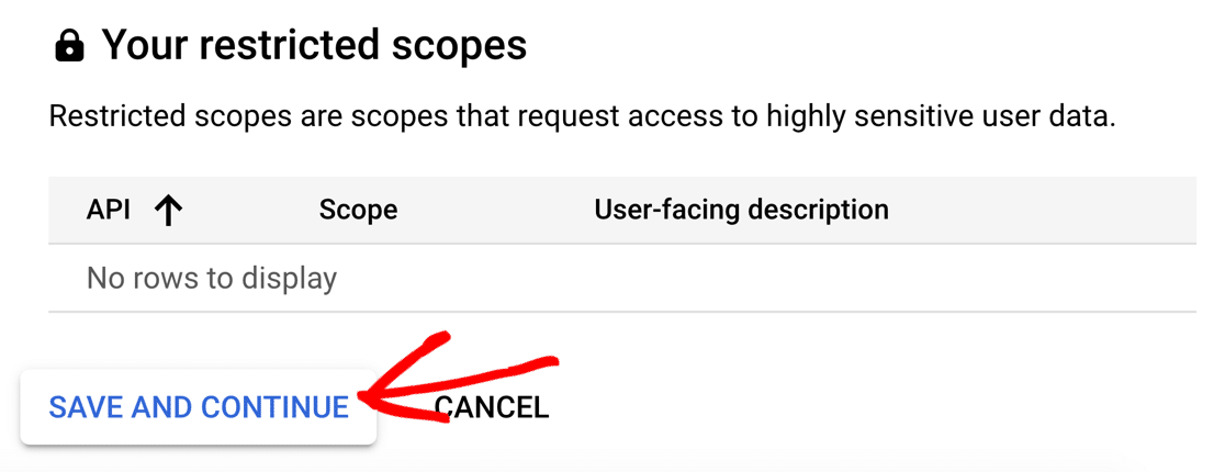 GoogleCloudでスコープを保存して続行します