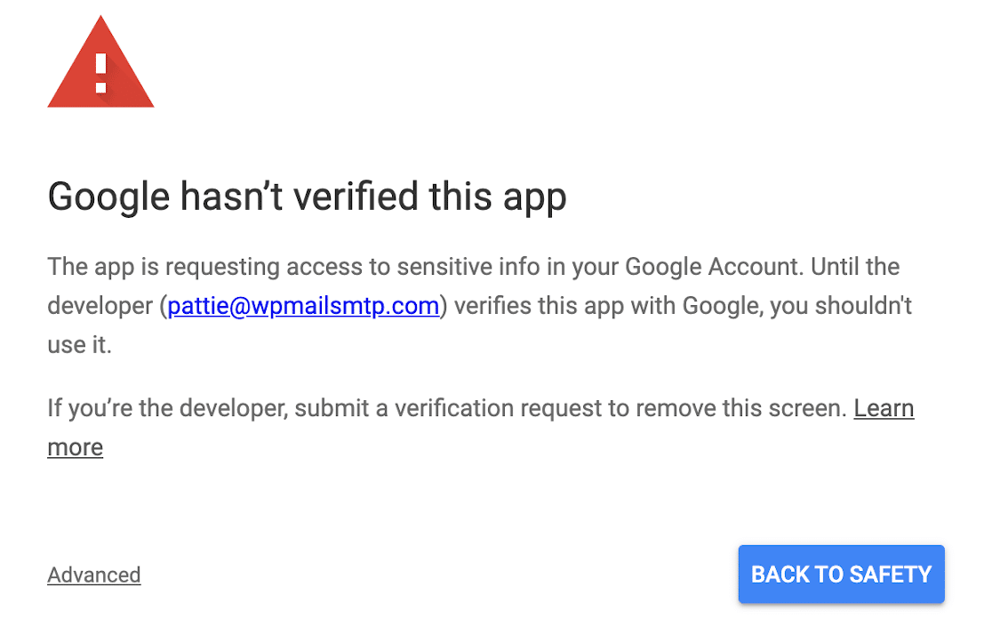 OAuthGmailは検証されていません