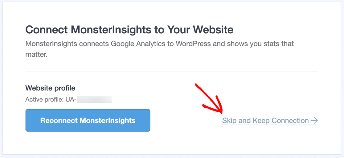 MonsterInsights melewatkan koneksi ke GA