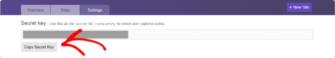Geheimer Schlüssel des hCaptcha-Kontos