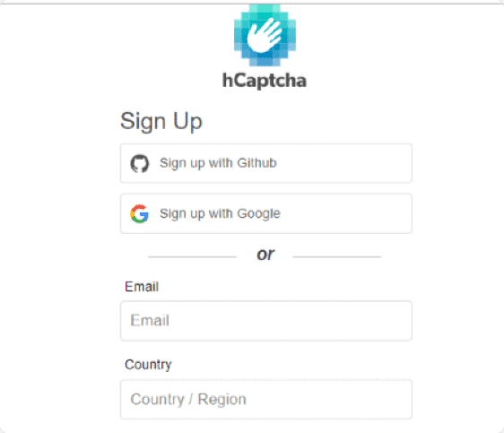 Optionen zur Kontoanmeldung für hCaptcha
