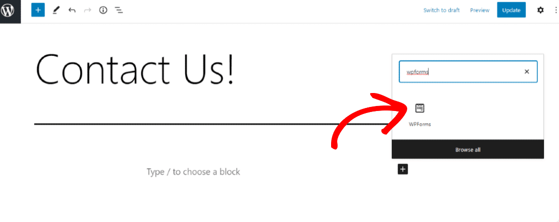 bloc wpforms pour ajouter le formulaire d'abonnement mailchimp à wordpress